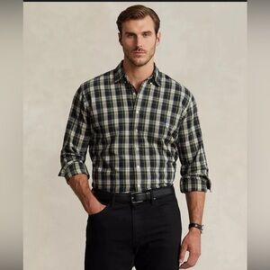 Ralph Lauren Men's Navy Green Plaid Oxford Button Down Shirt